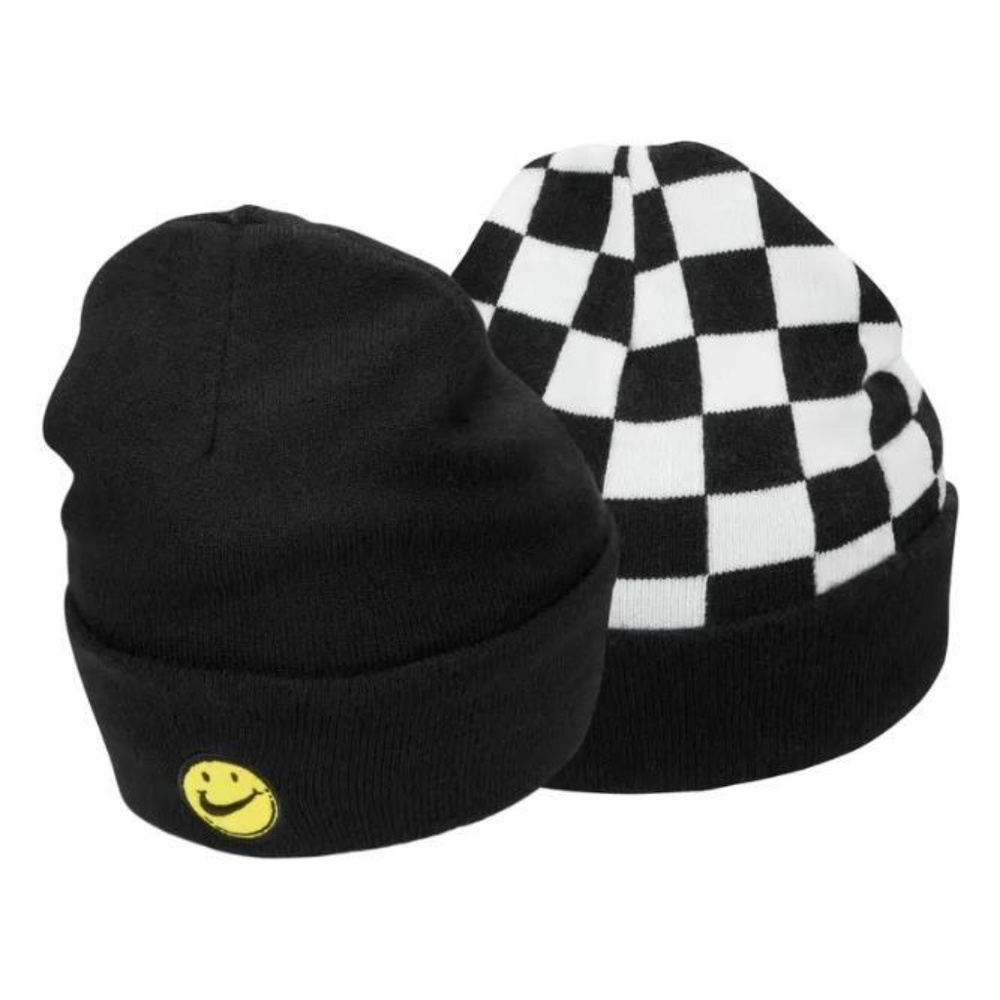 BACK TO SCHOOL Nike Kids Reversible Beanie Smiley Face, Logo, Checkered Hat - Picture 2 of 6